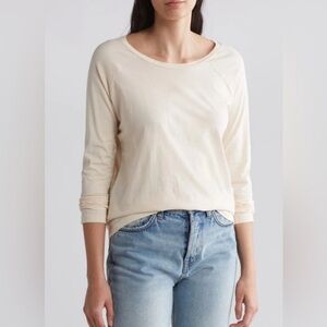 New Melrose & Market long sleeve cotton crewneck beige pearl tee L neutral basic